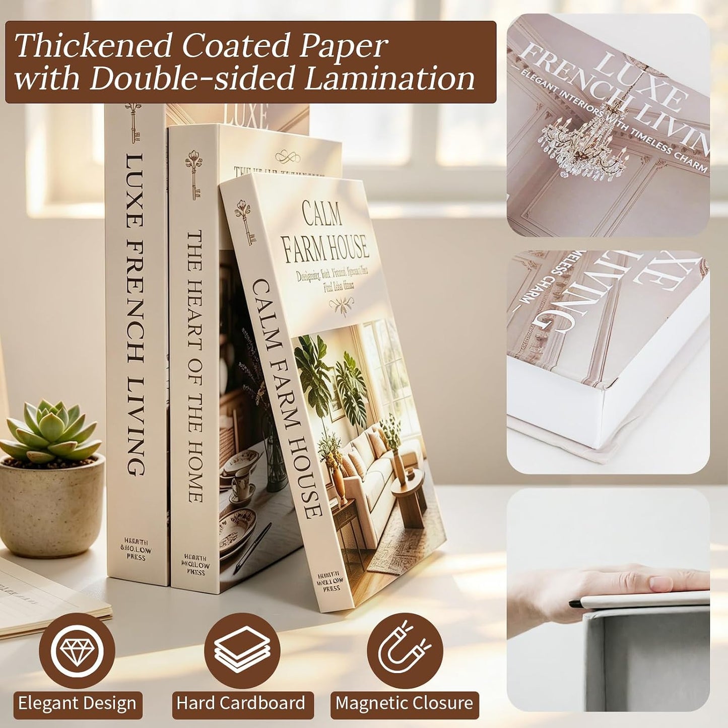 Faux Books / Metal Tray & Double-Sided Laminated Coated Paper / Set of 3