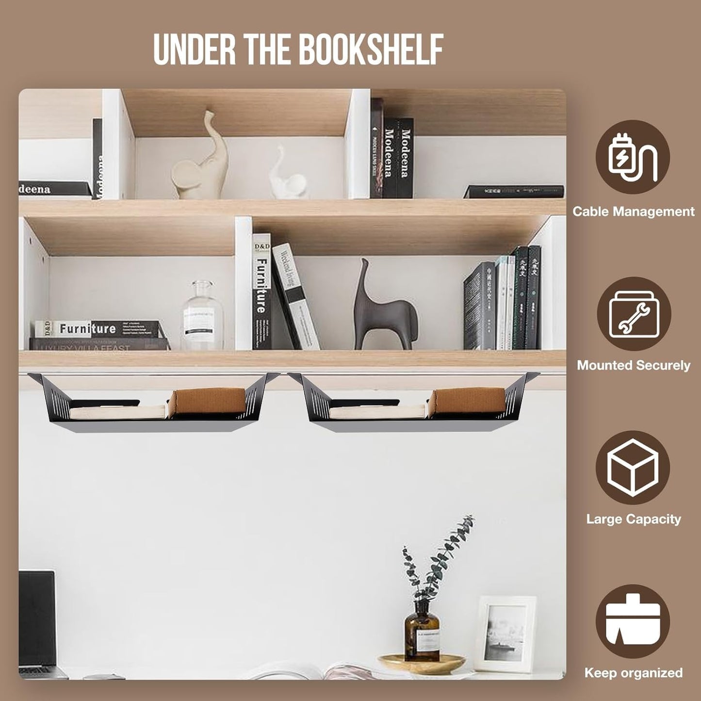 2 Pack Under Desk Shelf-Metal -Black Under Shelf Storage for Office Tables & Workstations（13Inch）