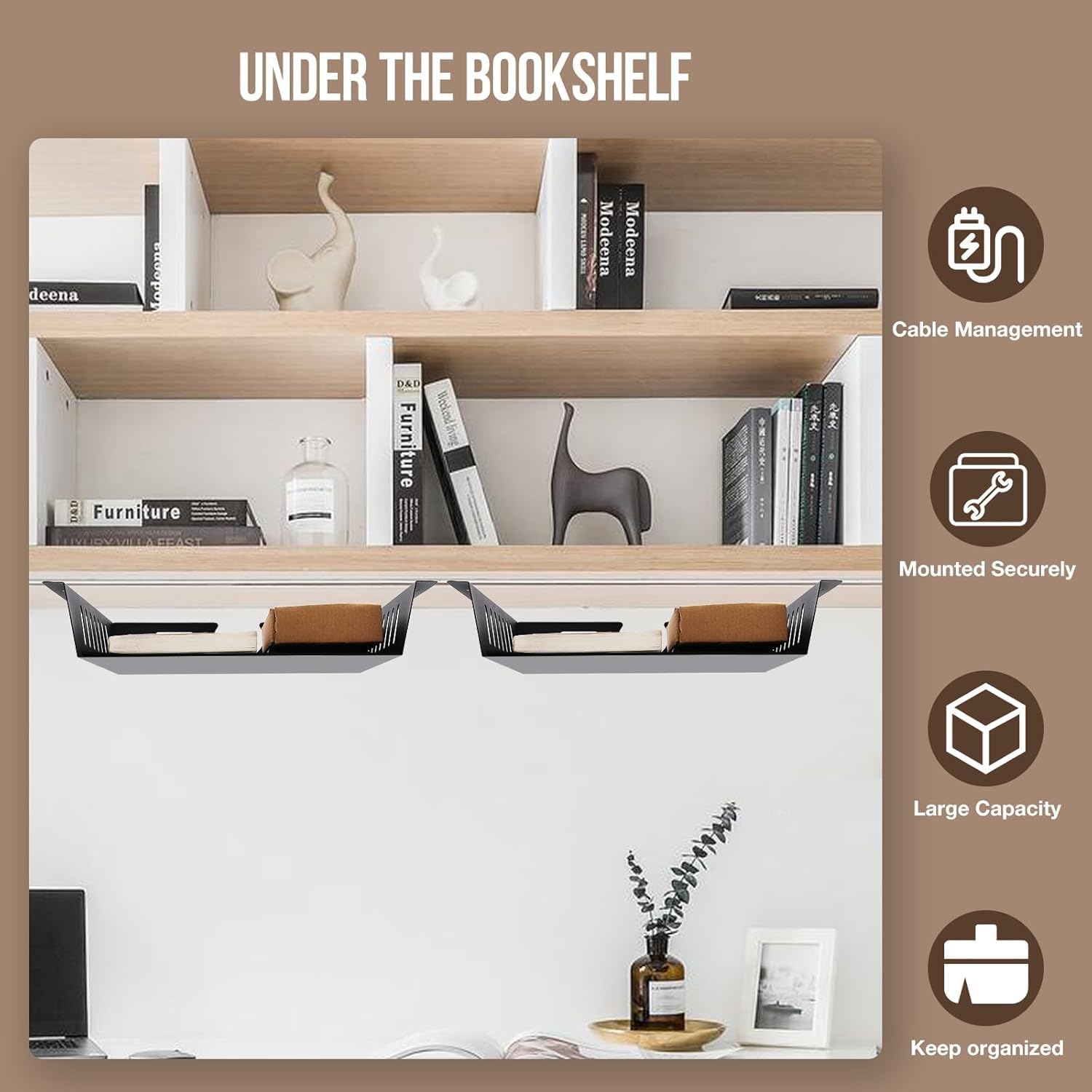 2 Pack Under Desk Shelf-Metal -Black Under Shelf Storage for Office Tables & Workstations（13Inch）