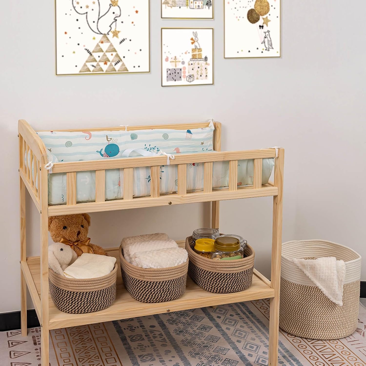 Rectangular Woven Storage Baskets Natural Cotton Rope / Camel/mixed Black / Small Basket / Set of 3