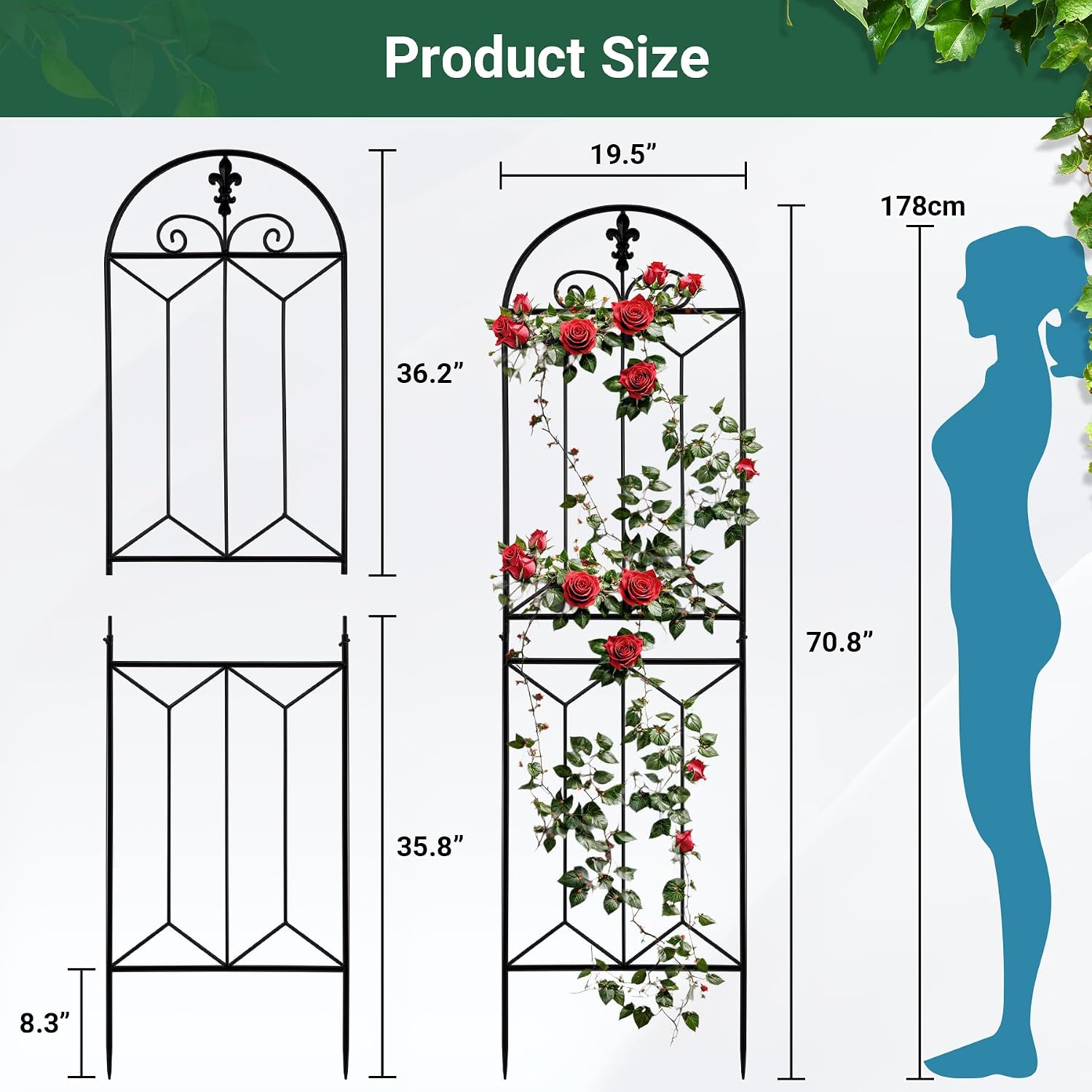 Metal Trellis Outdoor 70.8" x 19.5" - 2 Pack | Trellis for Climbing Plants Outdoor, Rustproof Metal Garden Trellis for