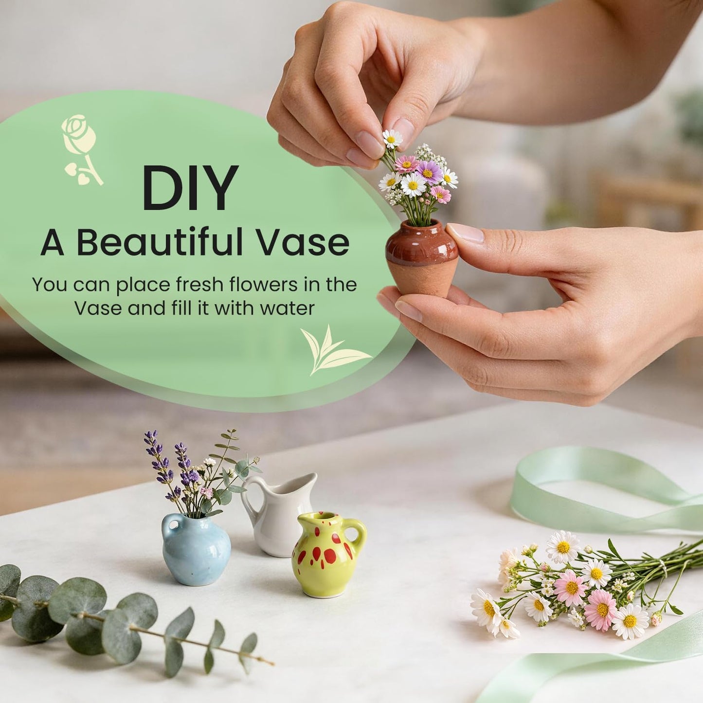 Mini Ceramic Vase Magnets for Fridge / Set of 8