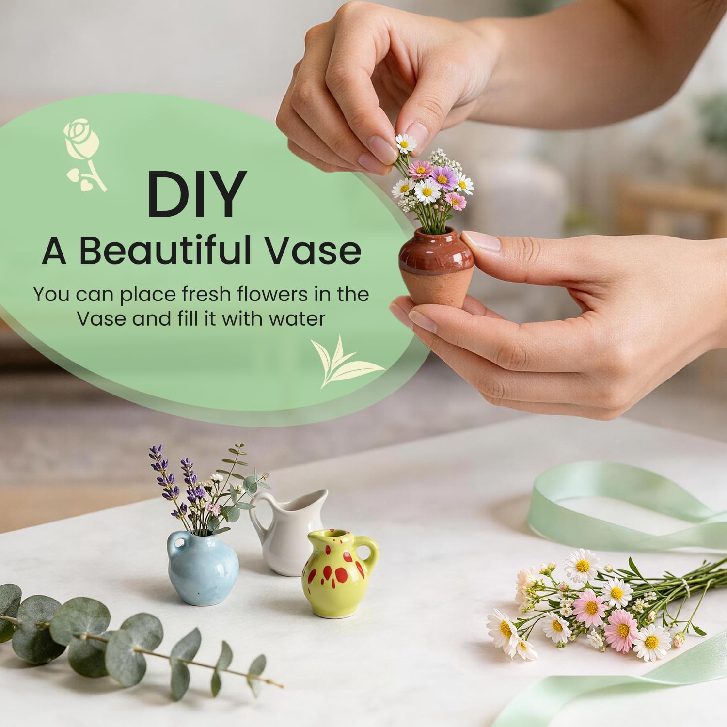 Mini Ceramic Vase Magnets for Fridge / Set of 8