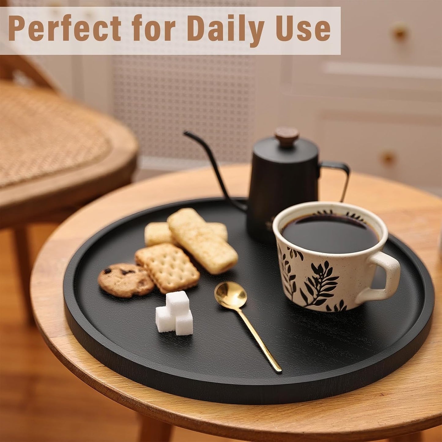 Round Wooden Serving Tray / Black / 11 Inch / Set of 11