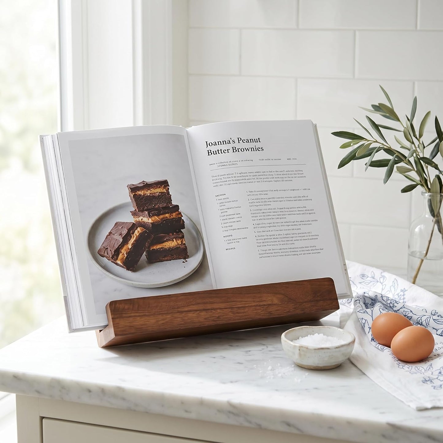Beautiful Cookbook Stand for Your Kitchen Counter - Solid Wood, Fits iPad | Easily Keeps Cook or Recipe Books Open for