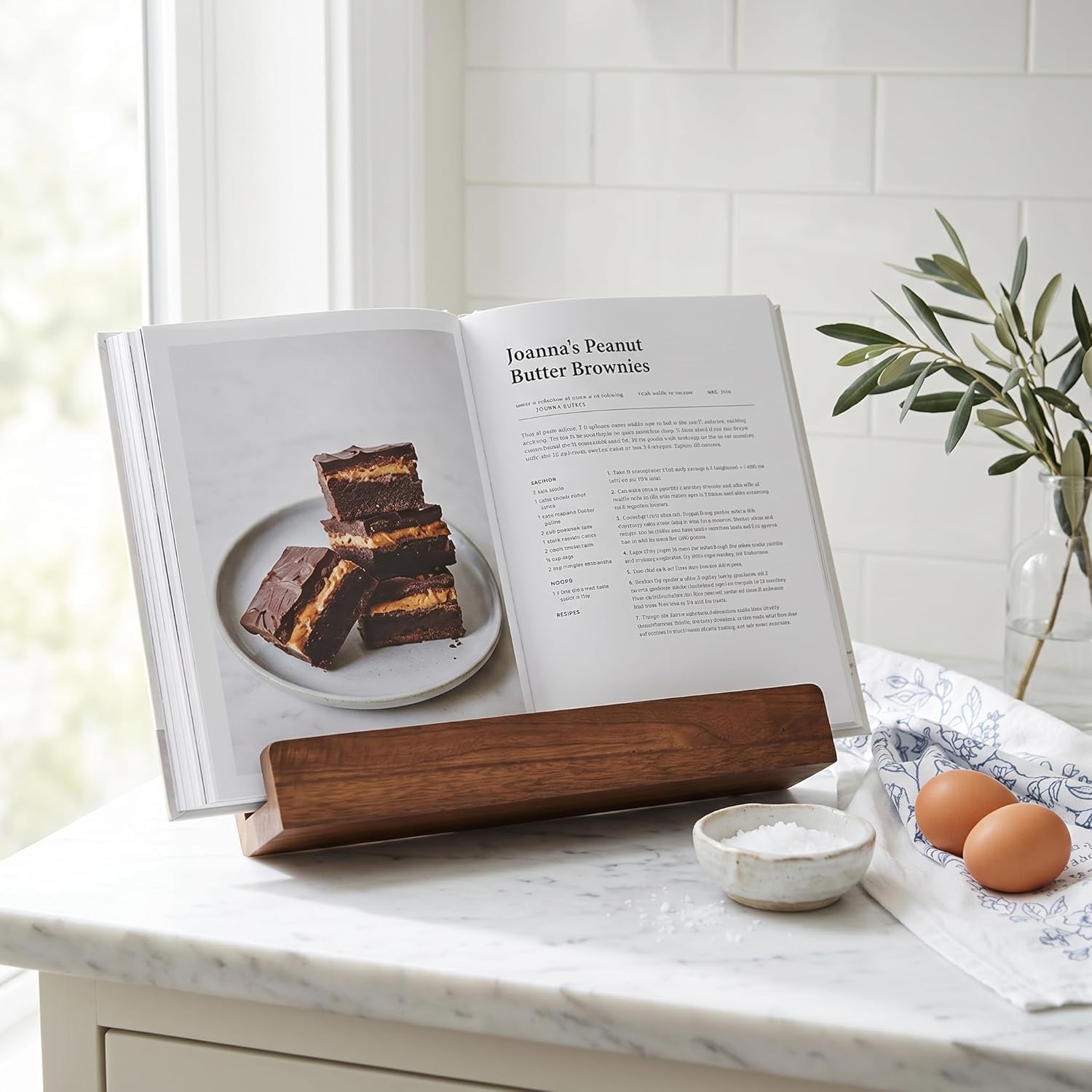 Beautiful Cookbook Stand for Your Kitchen Counter - Solid Wood, Fits iPad | Easily Keeps Cook or Recipe Books Open for