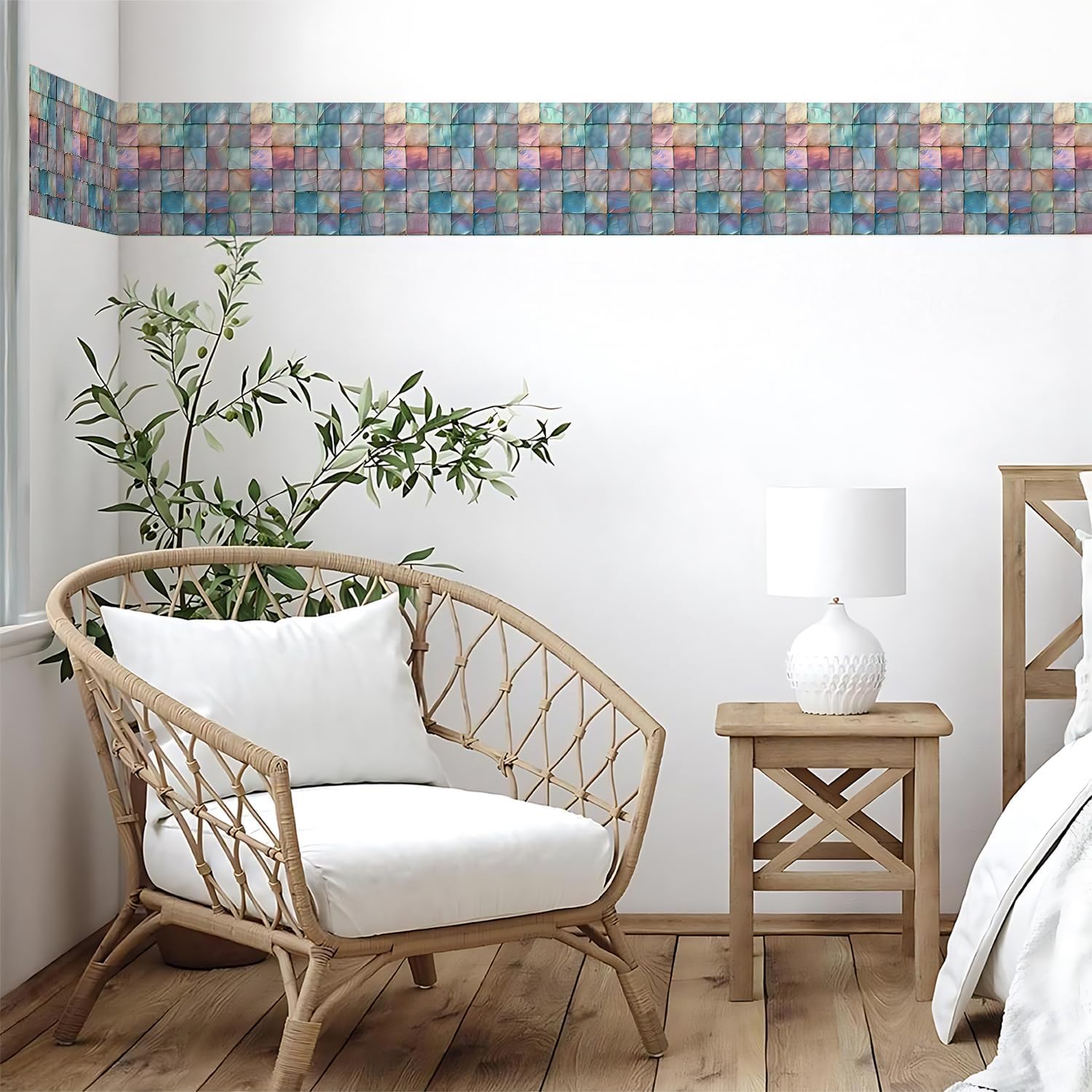 Shell Square Geometric Wallpaper Border Peel and Stick Wall Border Self / Colorful / 393 x 4
