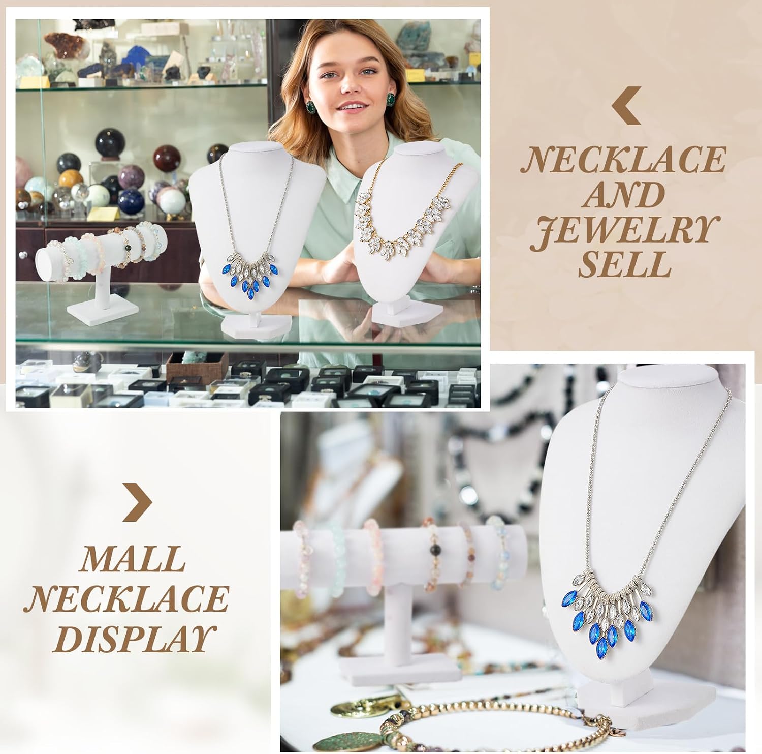 Jewelry Display Set Necklace Display Stand T Bar Bracelet Holder Jewelry / White / Velvet / Set of 6