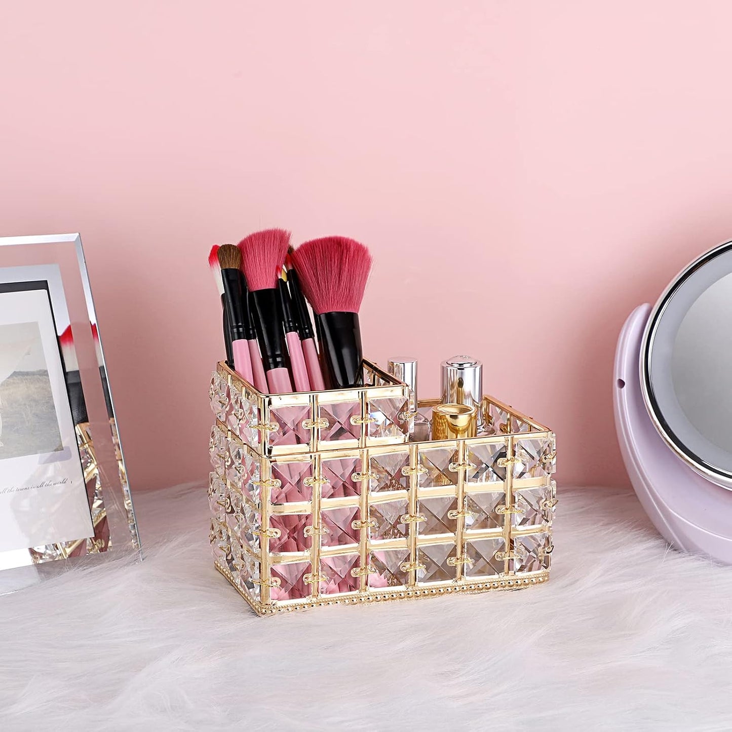 Crystal Remote Control Holder Gold Bling Makeup Brush Organizer Remote Caddy Candle / 2-slot, Gold