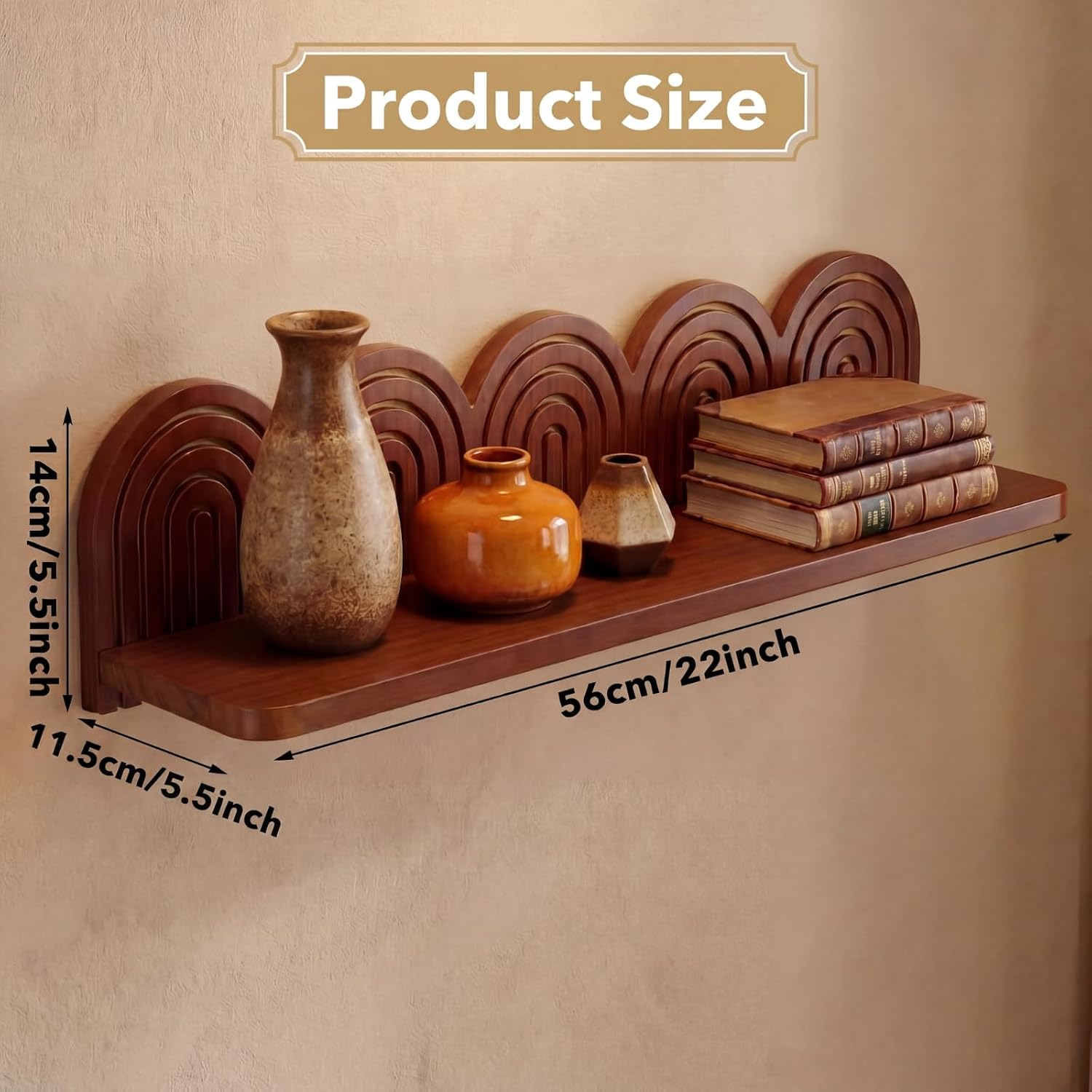 Wood Wall Coat Rack/Boho Wall Shelf Mid-Century Modern Wooden Coat / 22 x 5.5 x 4.5 / Charcoal