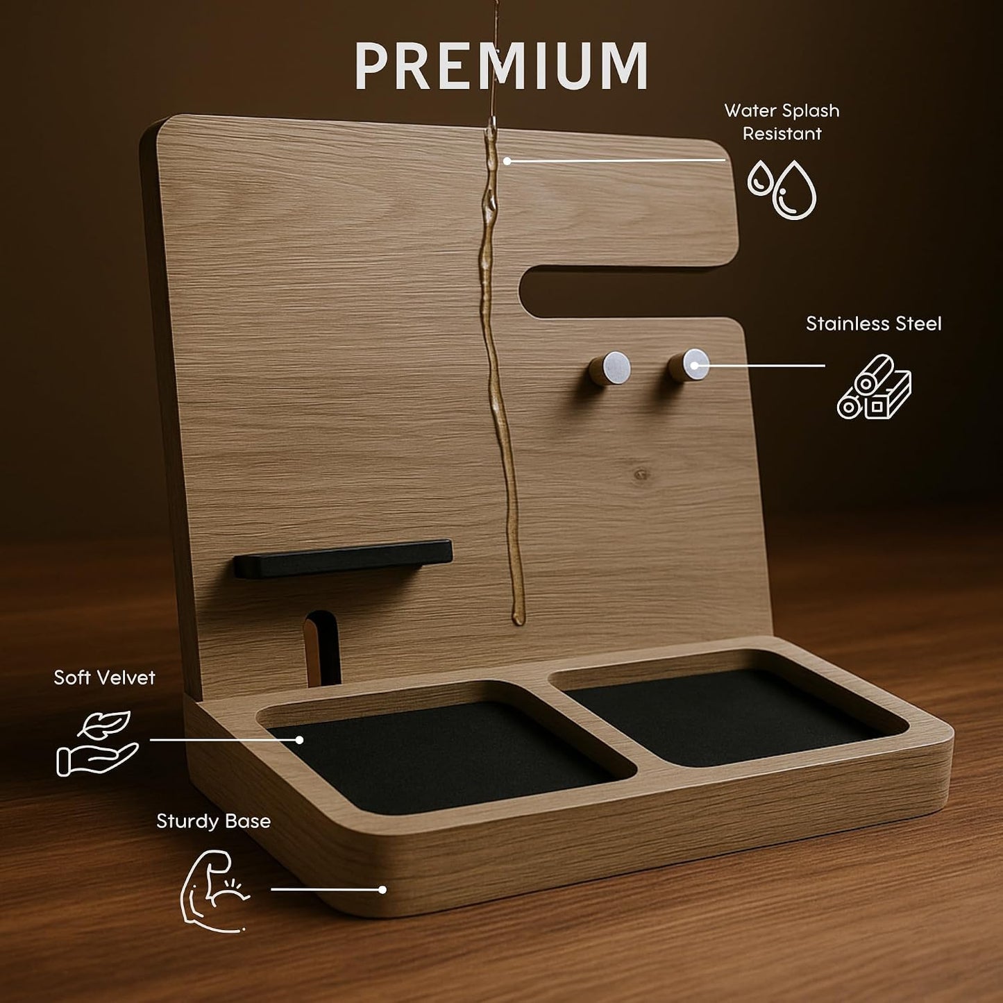 Namore Nightstand Organizer for Men – Wood Phone Docking Station & Bedside Valet Tray Organizer for Wallet, Watch &