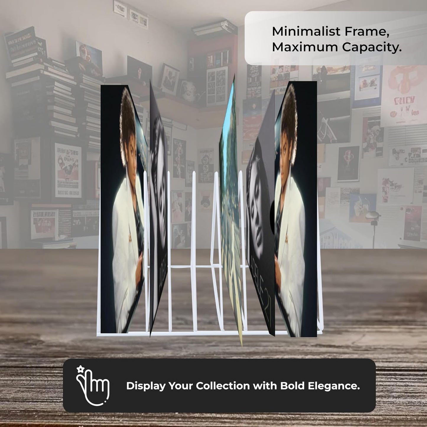 2 Vinyl Record Storage Rack, 9 Slots Holds 60 Albums, Metal Stand - White | 10.2 x 7 x 7 In, LP Record Organizer