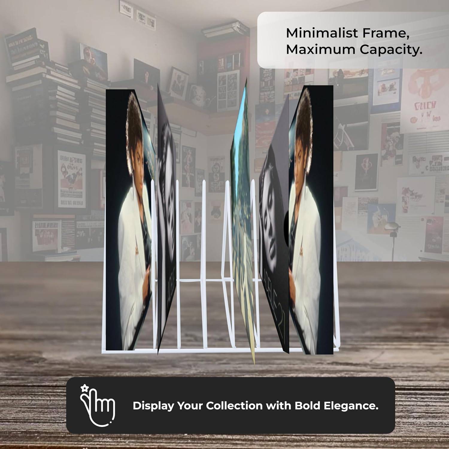 2 Vinyl Record Storage Rack, 9 Slots Holds 60 Albums, Metal Stand - White | 10.2 x 7 x 7 In, LP Record Organizer