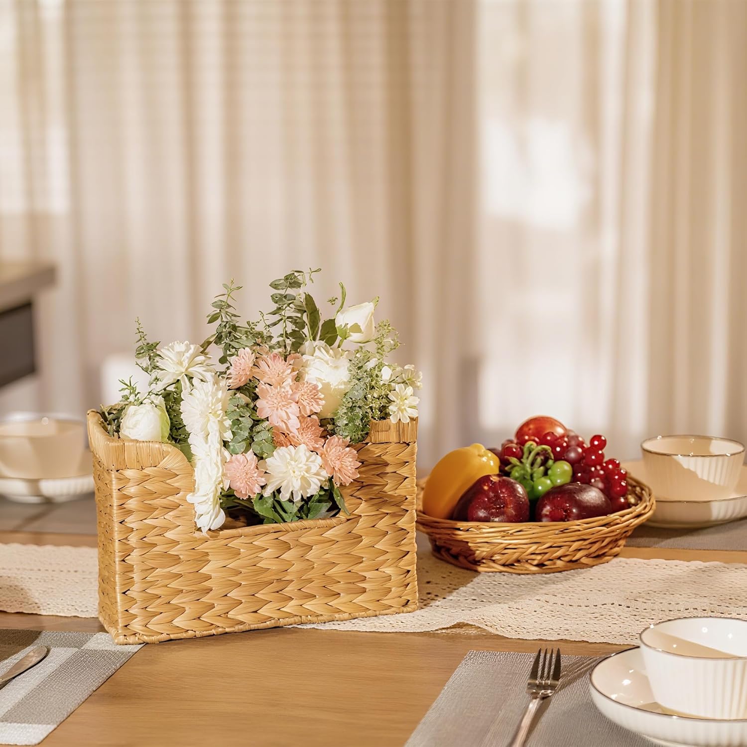 Wicker Wall Hanging Baskets for Magazines / Natural
