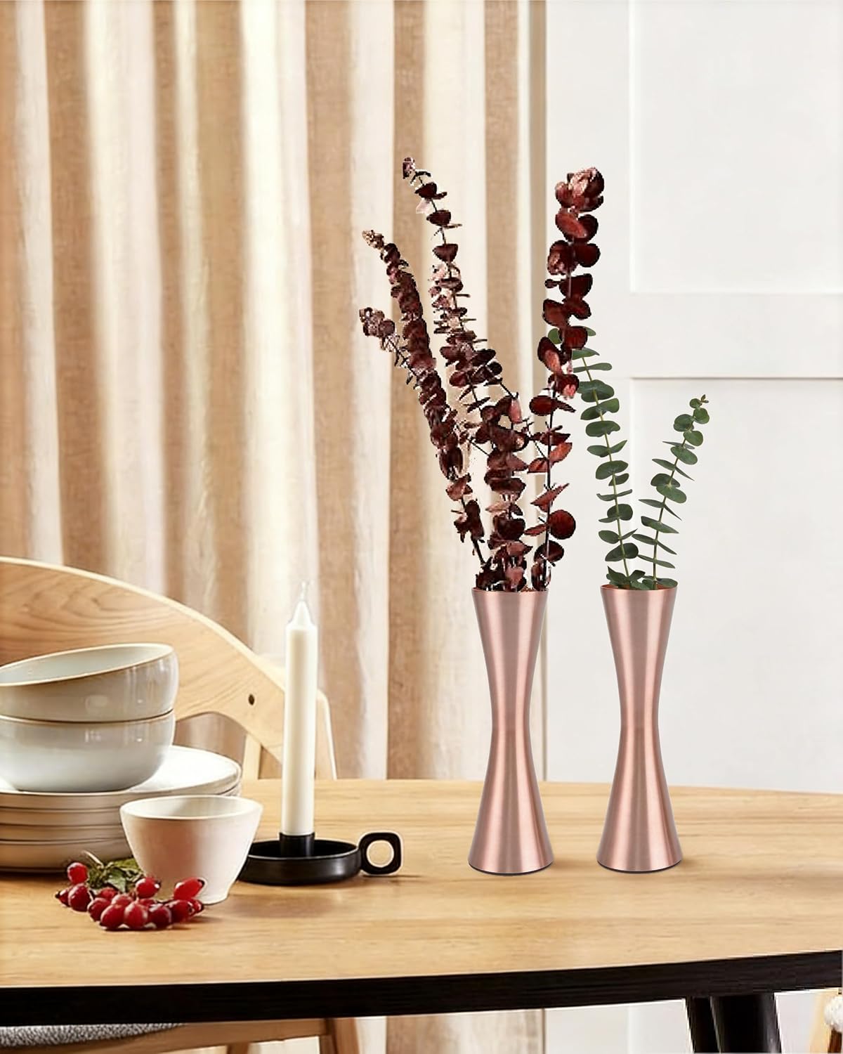 Vixdonos 6.7 inch Brass-Toned Metal Vase Small Flower Vase Set of 2 Modern Decorative Vase for Home Decor, Wedding or