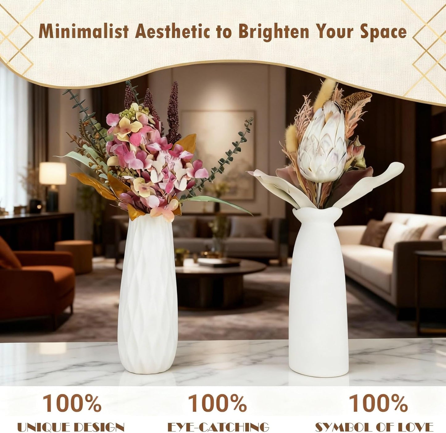 10-Piece Ceramic Vases Set / White / 8 Inch