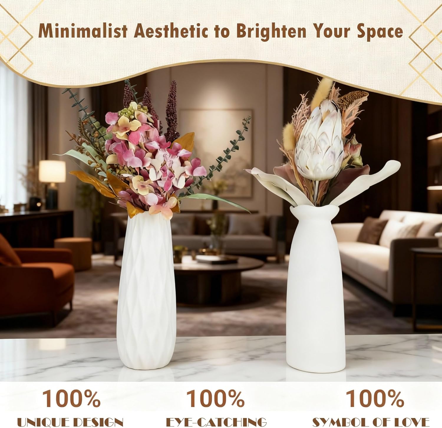 10-Piece Ceramic Vases Set / White / 8 Inch