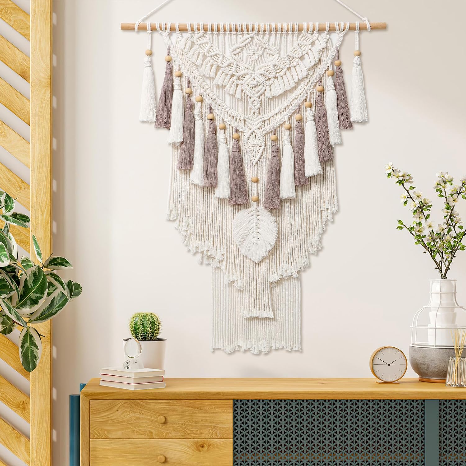 Macrame Wall Hanging Large Boho Woven Wall Tapestry Handmade & Dusty Rose Bohemian Tapestry / Beige