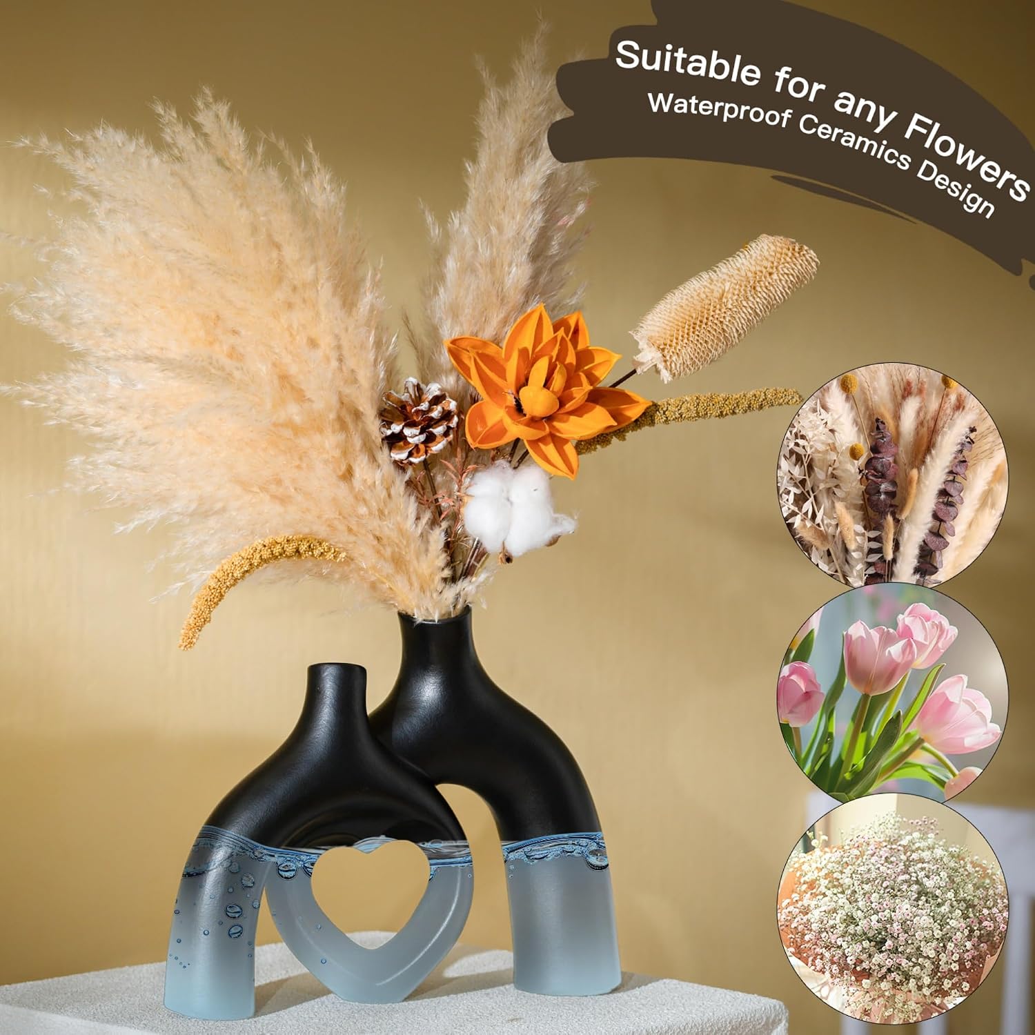 Hug Snuggle Hollow Donut Ceramic Vases / Matte Black / 9 Inch