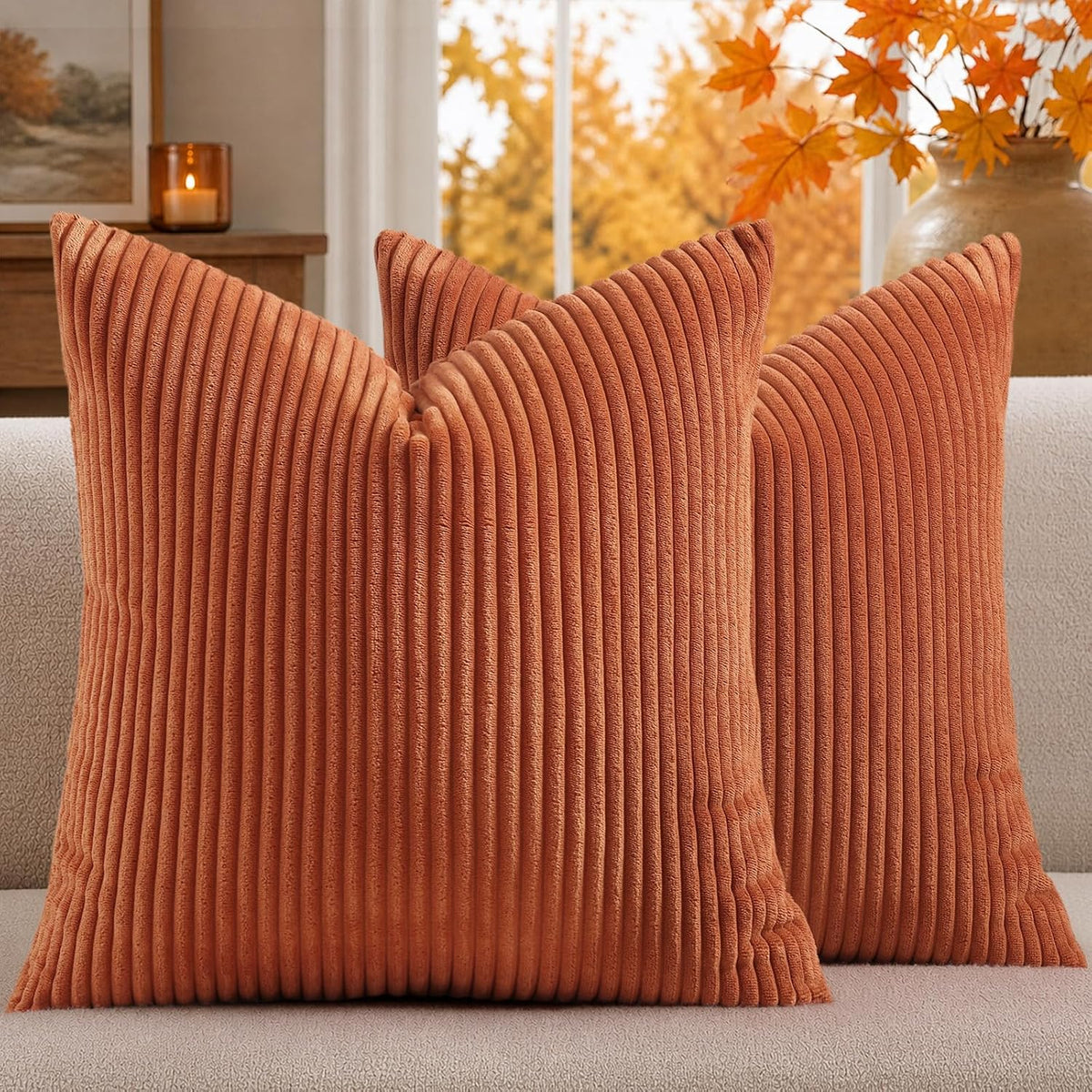 Artscope Fall Pumpkin Throw Pillow Covers 20x20 Set of 2, Autumn Soft Plush Faux Fur Decoration Cushion Covers for Thanksgiving Holiday Couch Sofa Bedroom Home Decor-Beige