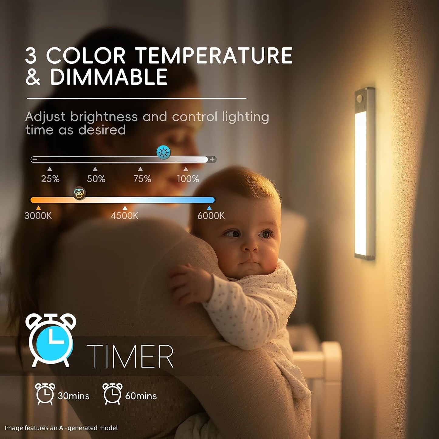 Hopedone 3-Pack Motion Sensor Under Cabinet Lights with Charging Station | Rechargeable Dimmable LED Lights, 3 Color