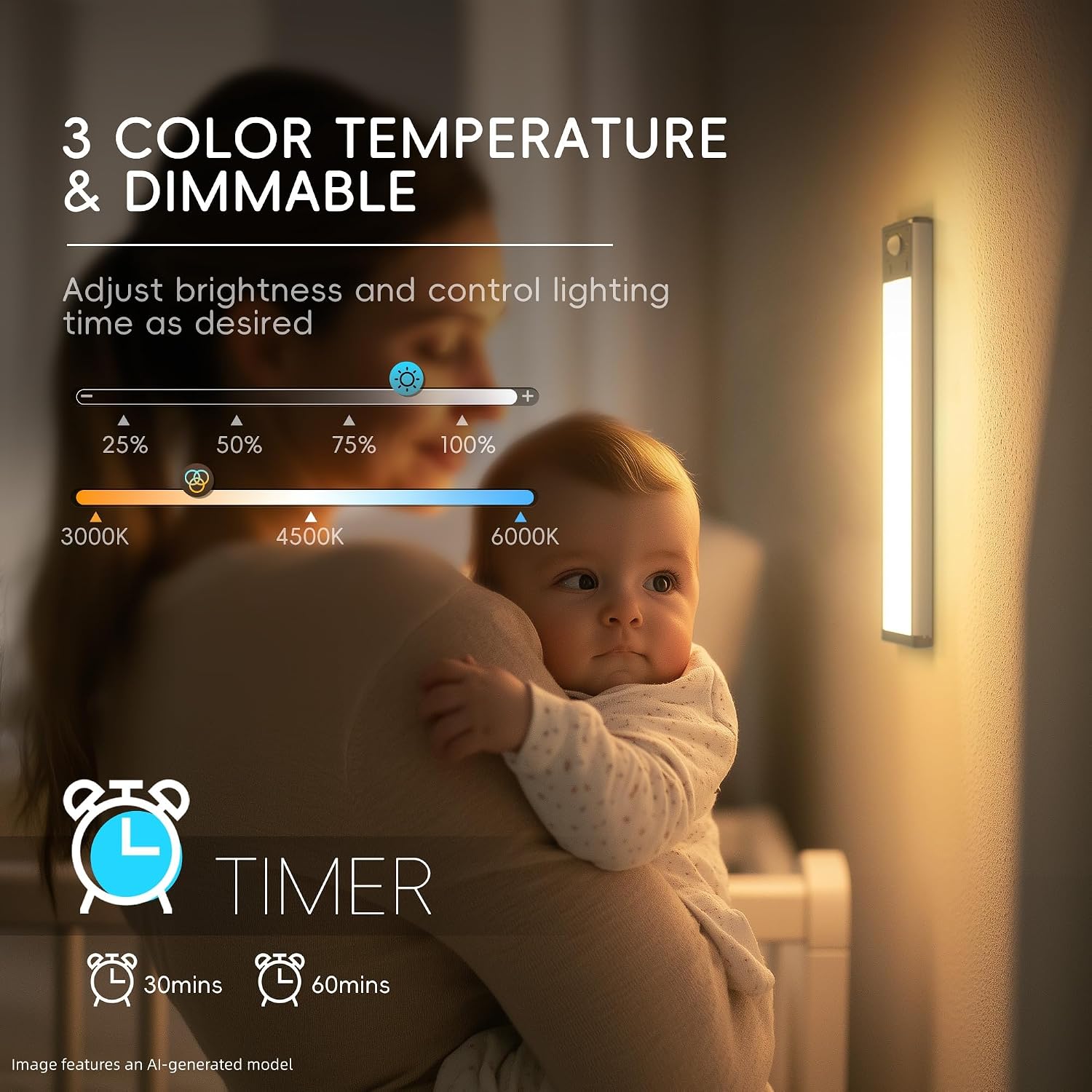 Hopedone 3-Pack Motion Sensor Under Cabinet Lights with Charging Station | Rechargeable Dimmable LED Lights, 3 Color
