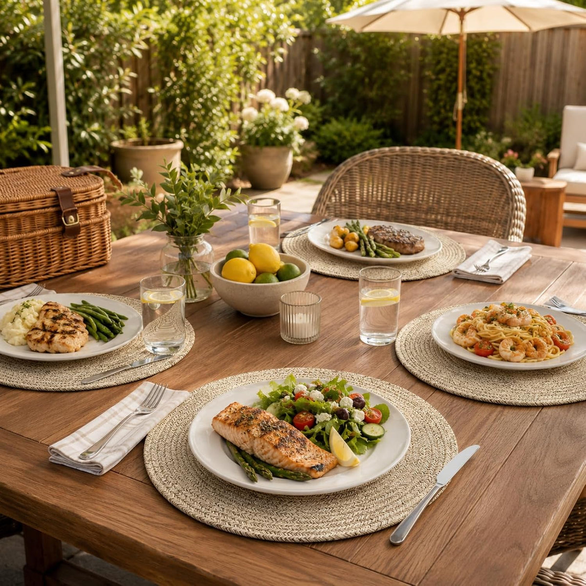 8 Pack Round Woven Placemats 13.5 Inches Heat Resistant Placemats Farmhouse Cotton Rope Braided Place Mats for Dining