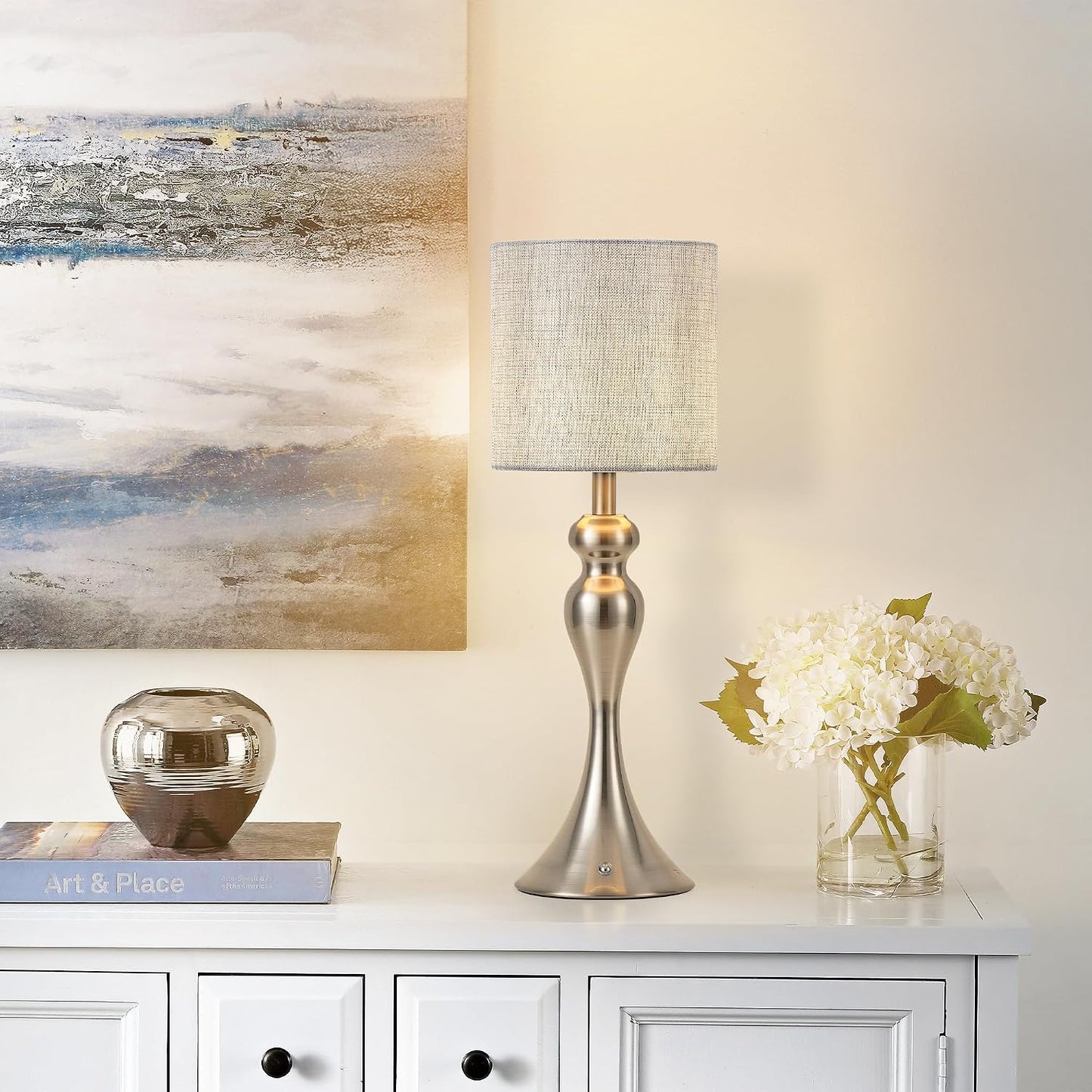Touch 3-Way Dimmable Desk Lamp for Night Stands / Drum Shade - Nickel