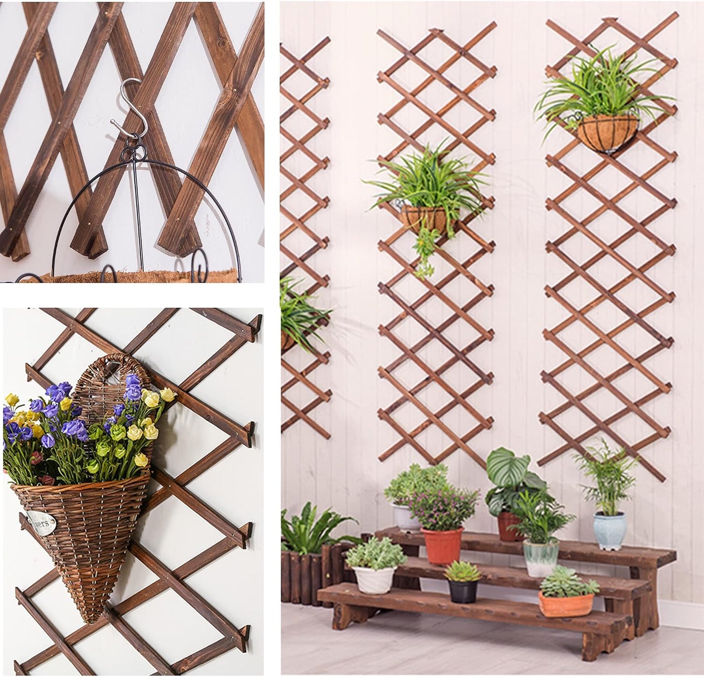 Avalution Extensible Natural Garden Wooden Fence Lattice, 75"x11.8", 2Pack