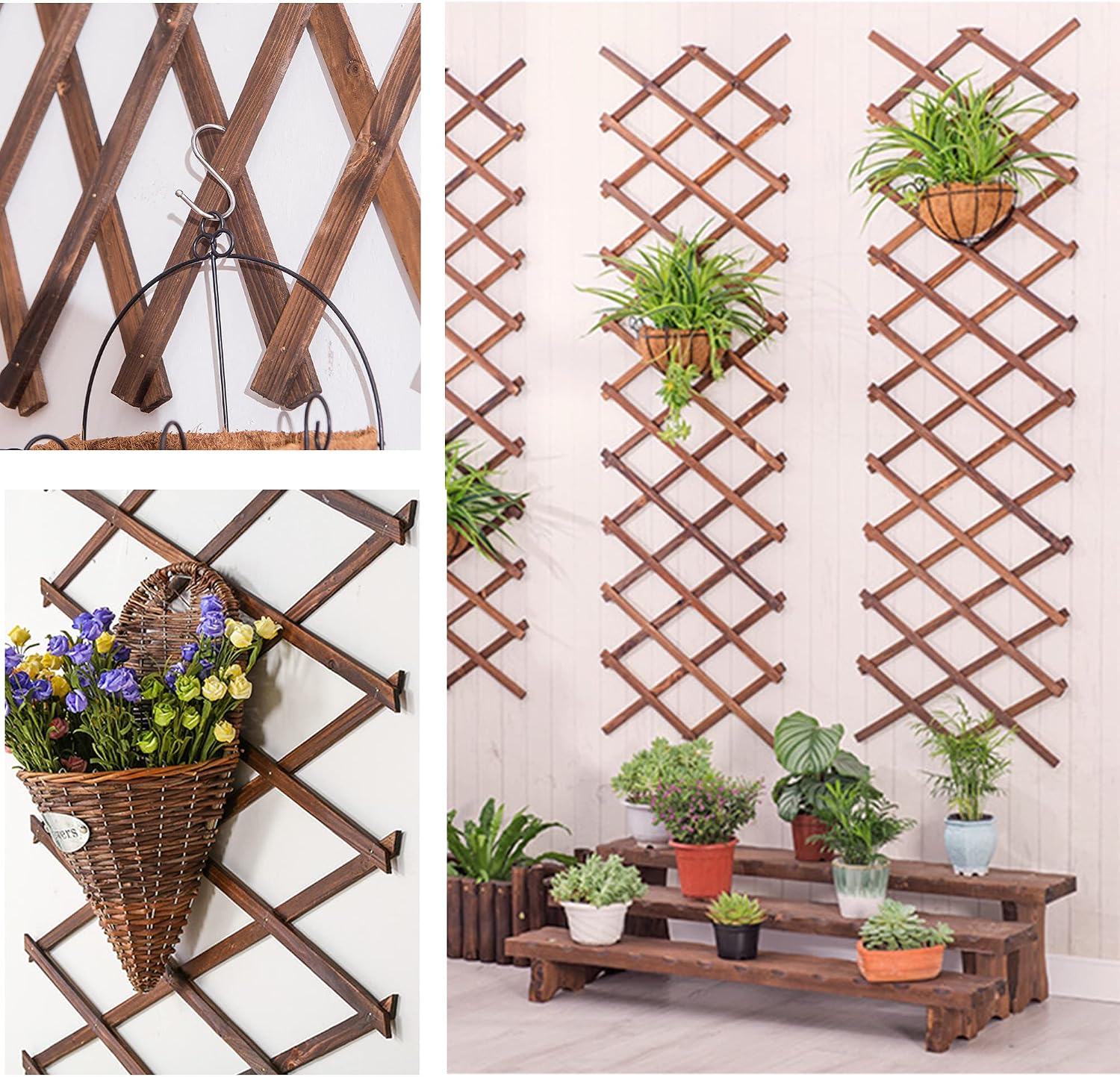 2Pack Expandable Wooden Lattice Wall,Plant Garden Trellis for Climbing Plants Outdoor, Plant Vertical Rack Wall Decor