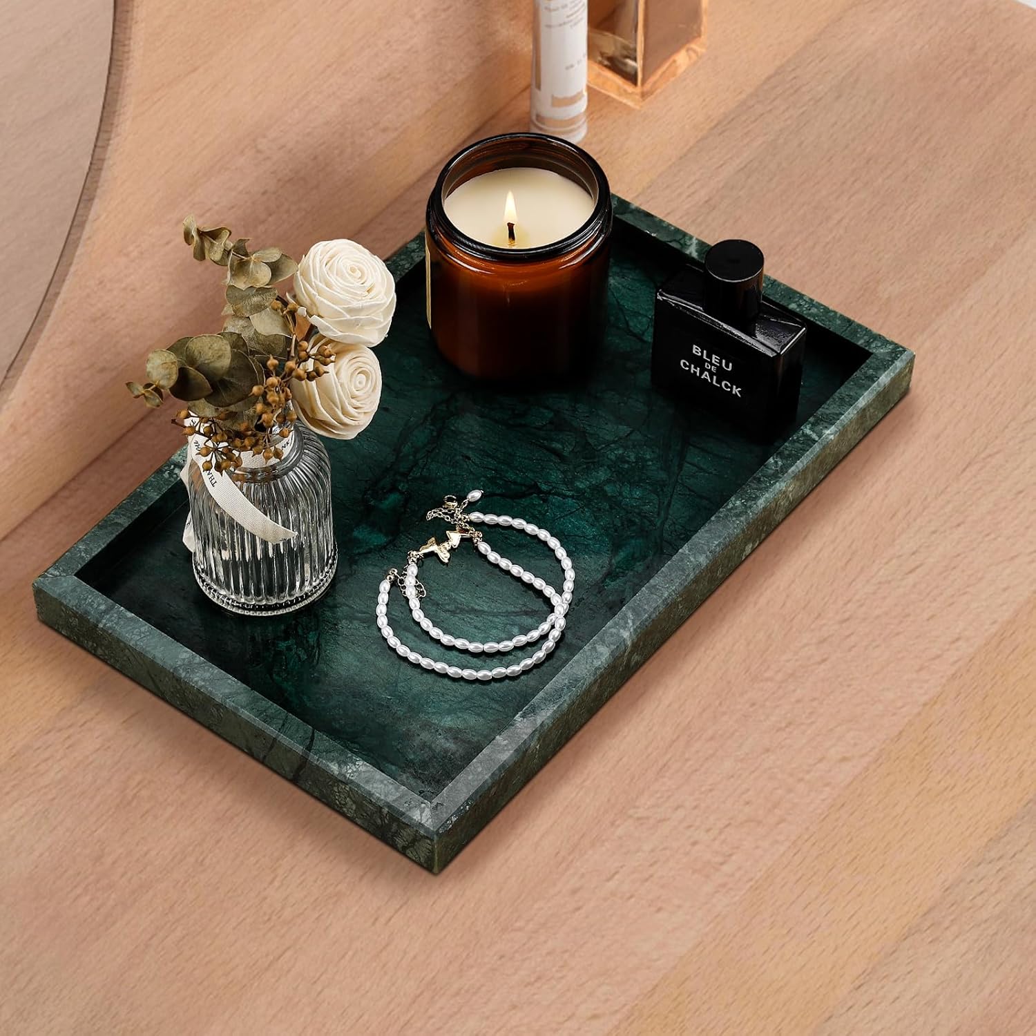 Real Natural Marble Tray / Green / 12 x 8 x 1.2