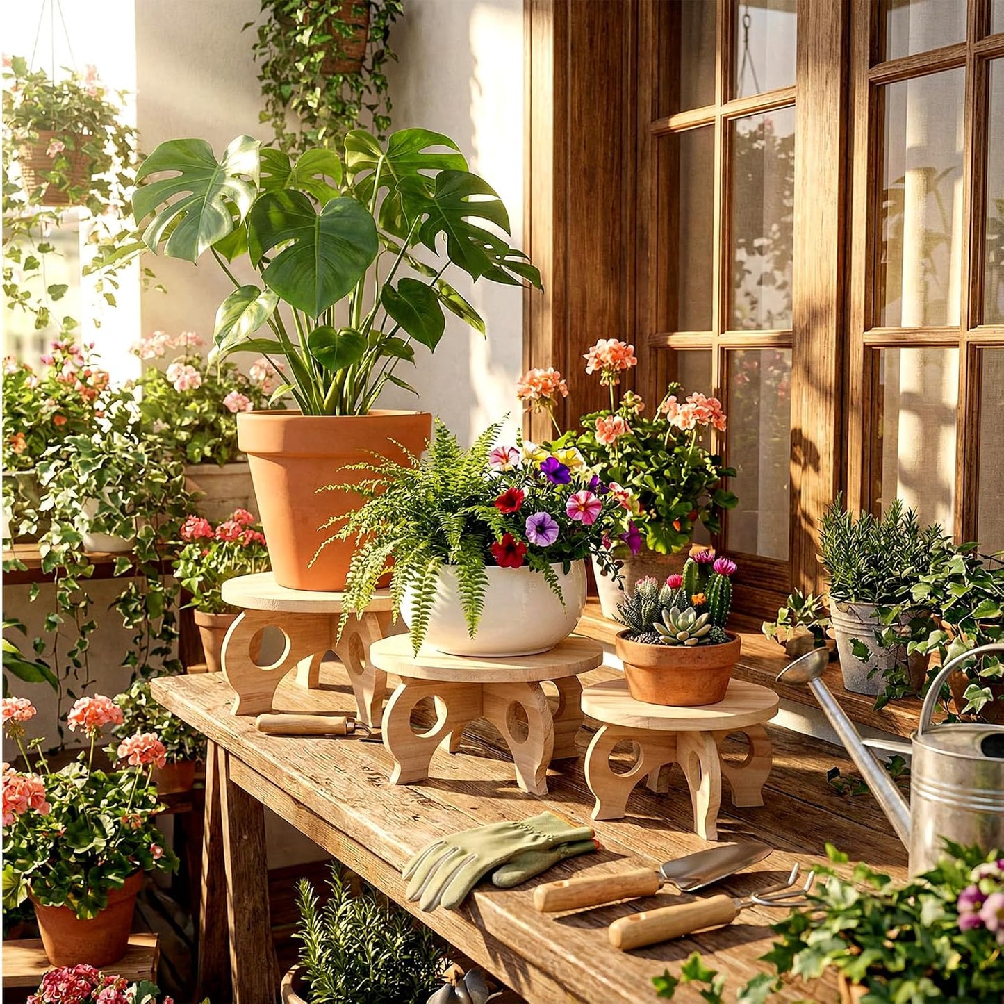 Plant Stand Indoor 8/9/11" Round Wood Plant Stands Outdoor Round / Light Wood / Low / Set of 3