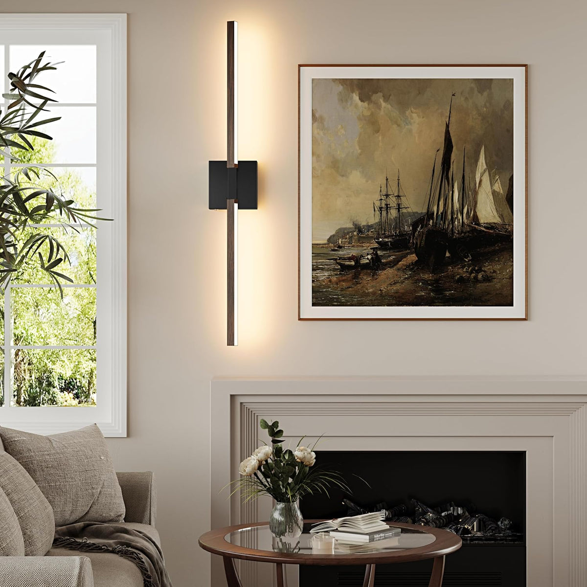 Rayogale Black Walnut Rechargeable Wall Sconce with Remote Control 32 Inch | 3000/4500/6000K Dimmable 8000mAh Wireless