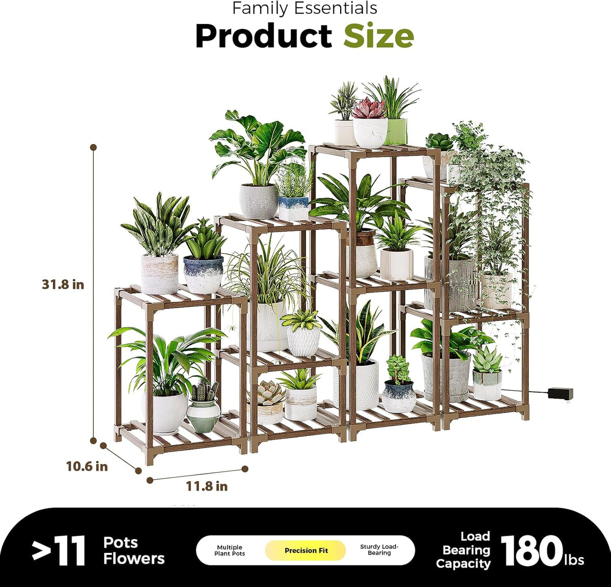 Bamworld Plant Stands with Grow Lights Indoor 4 Sets Plant Shelves Outdoor | Wooden Plant Holder for Multiple Plants