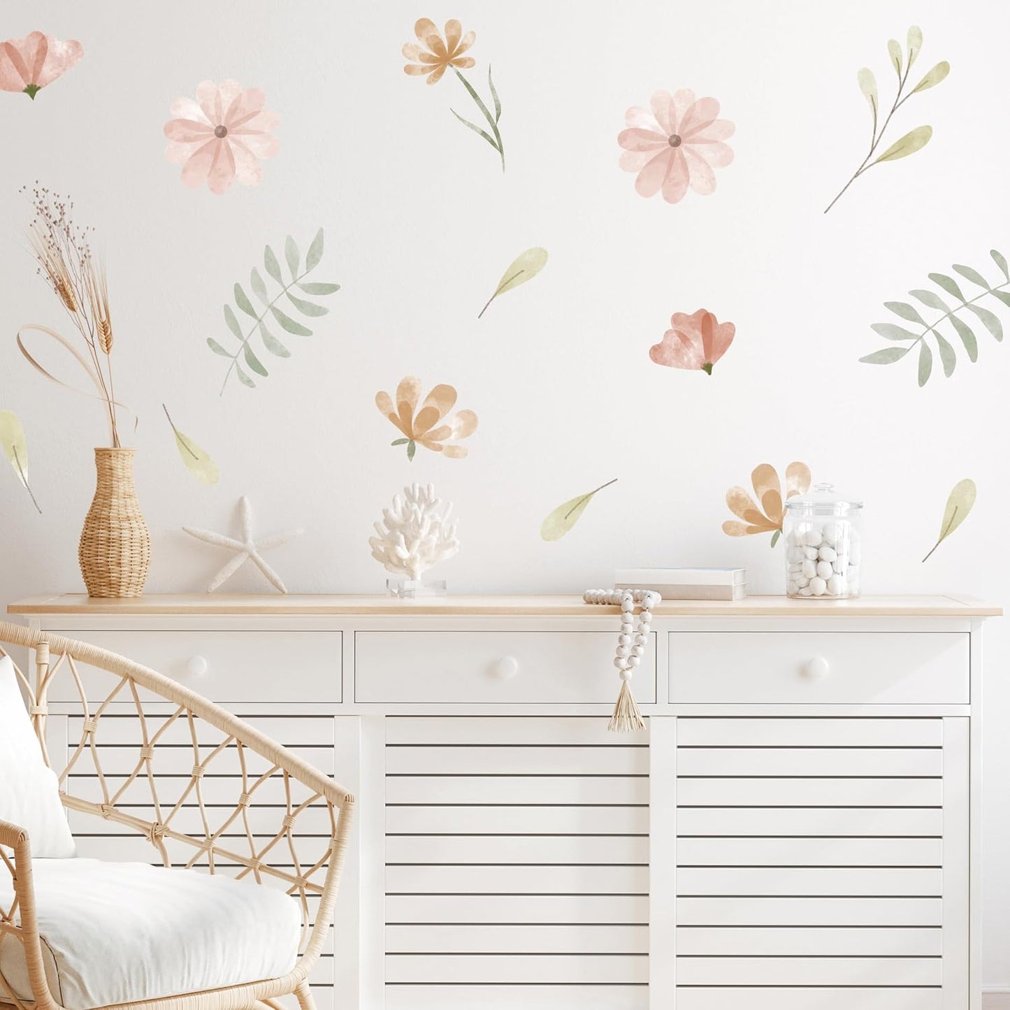 Watercolor Flower Wall Decals / Watercolor Boho Flowers / Set of 16