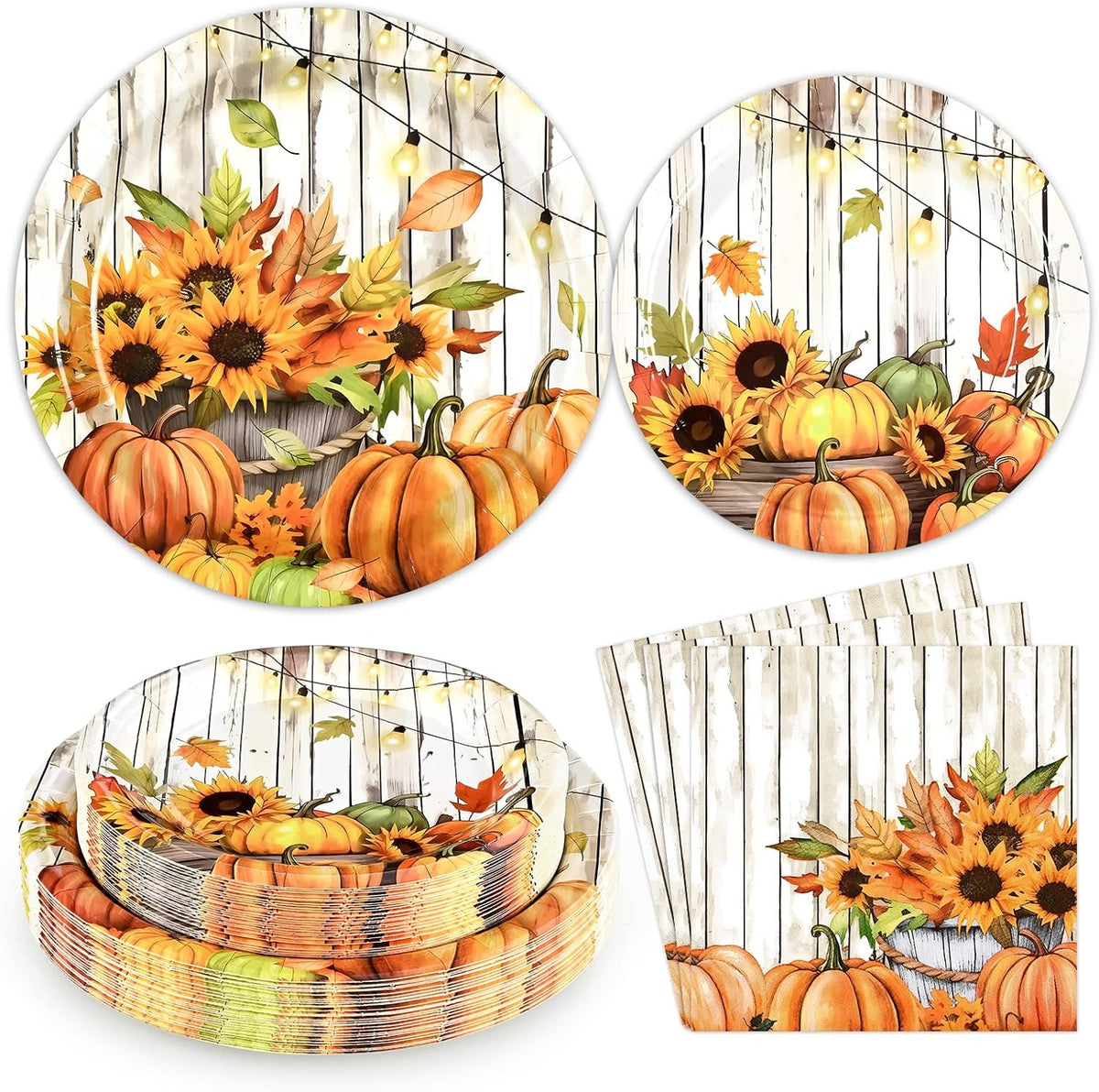 Whaline 3 Pcs Fall Serving Trays Watercolor Pumpkin Sunflower Plastic Platter Serving Dishes for Autumn Harvest Thanksgiving Party Sharing Snack Fruit Dessert