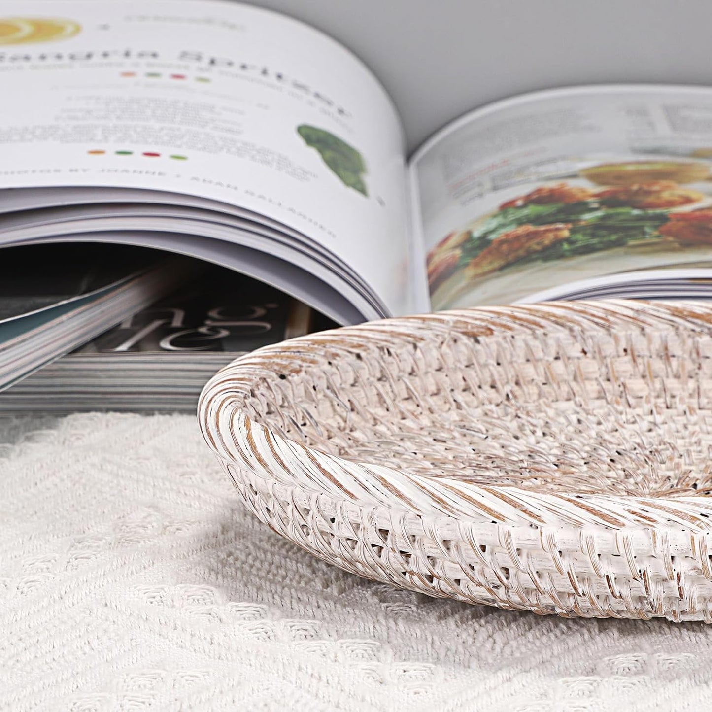 Small Key Basket Bowl for Entryway 7.6" Round Woven Wicker Basket Fruit / Small, 7.6 / Whitewash