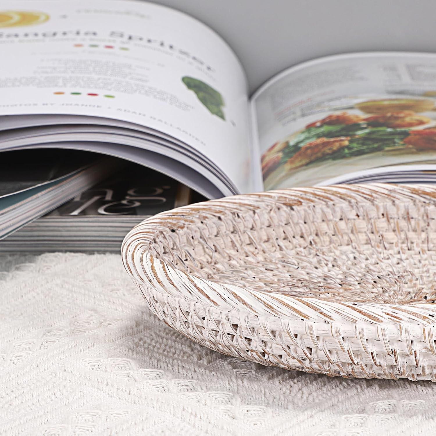 Small Key Basket Bowl for Entryway 7.6" Round Woven Wicker Basket Fruit / Small, 7.6 / Whitewash