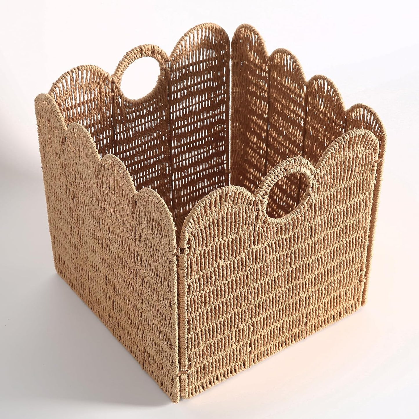 Scalloped Wicker Storage Cubes Basket / Light Brown / 10.5 x 10.5 x 10.5 / In&4-pack / Set of 4