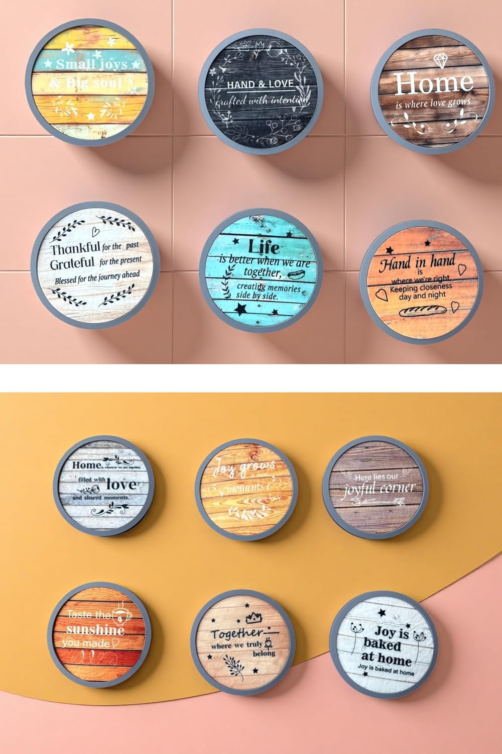 Holder / Soft Felt Insert / 4.3 Inch Coasters with 4.5 Inch Holder / Farmhouse Style-02 / Set of 6