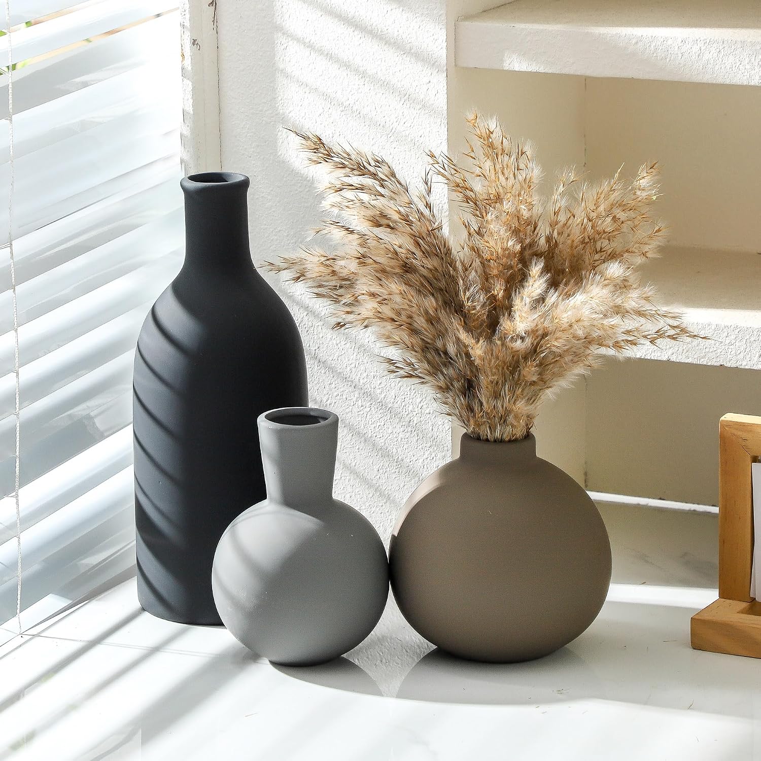Ceramic Vase / Modern Flower Pottery Vases Rustic Farmhouse Vase / 001-multicolor-larger / Set of 3