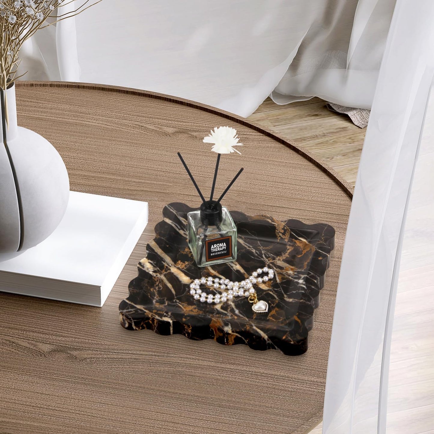 Square Marble Decorative Tray / Black Gold / 8 x 8 x 0.8