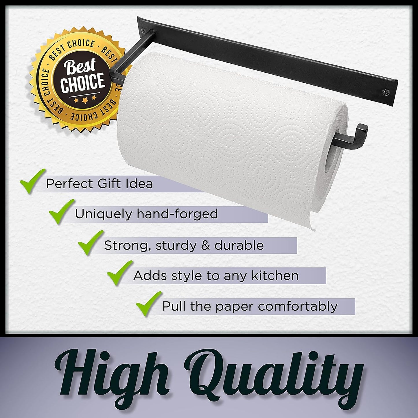Wrought Iron Paper Towel Holder, Black, 13.7 x 4.5 x 1.5 inch | Wall mount metal paper towel rack for kitchen, sturdy