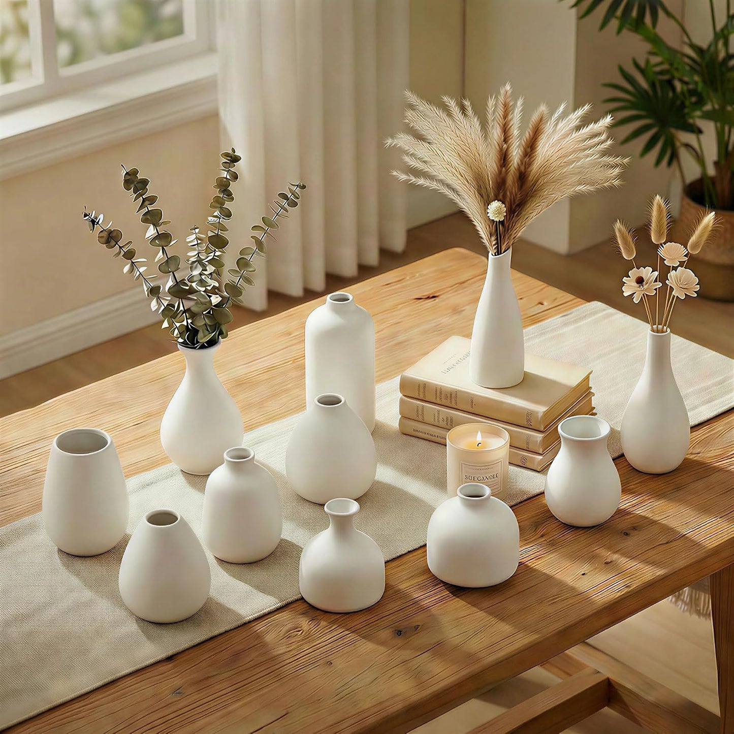 Small Ceramic Vase / White - 11-piece Set / Set of 11
