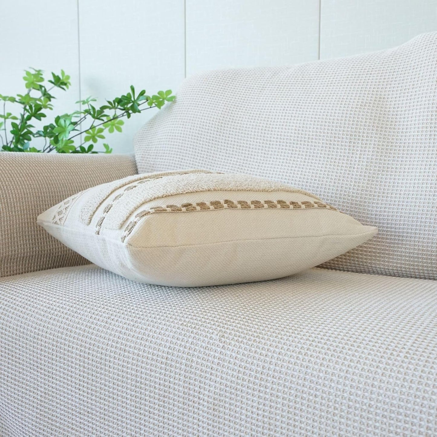 Boho Throw Pillow Cover Tassels Textured Striped Bed / 18 x 18 / Throw Pillow Covers / Pattern B