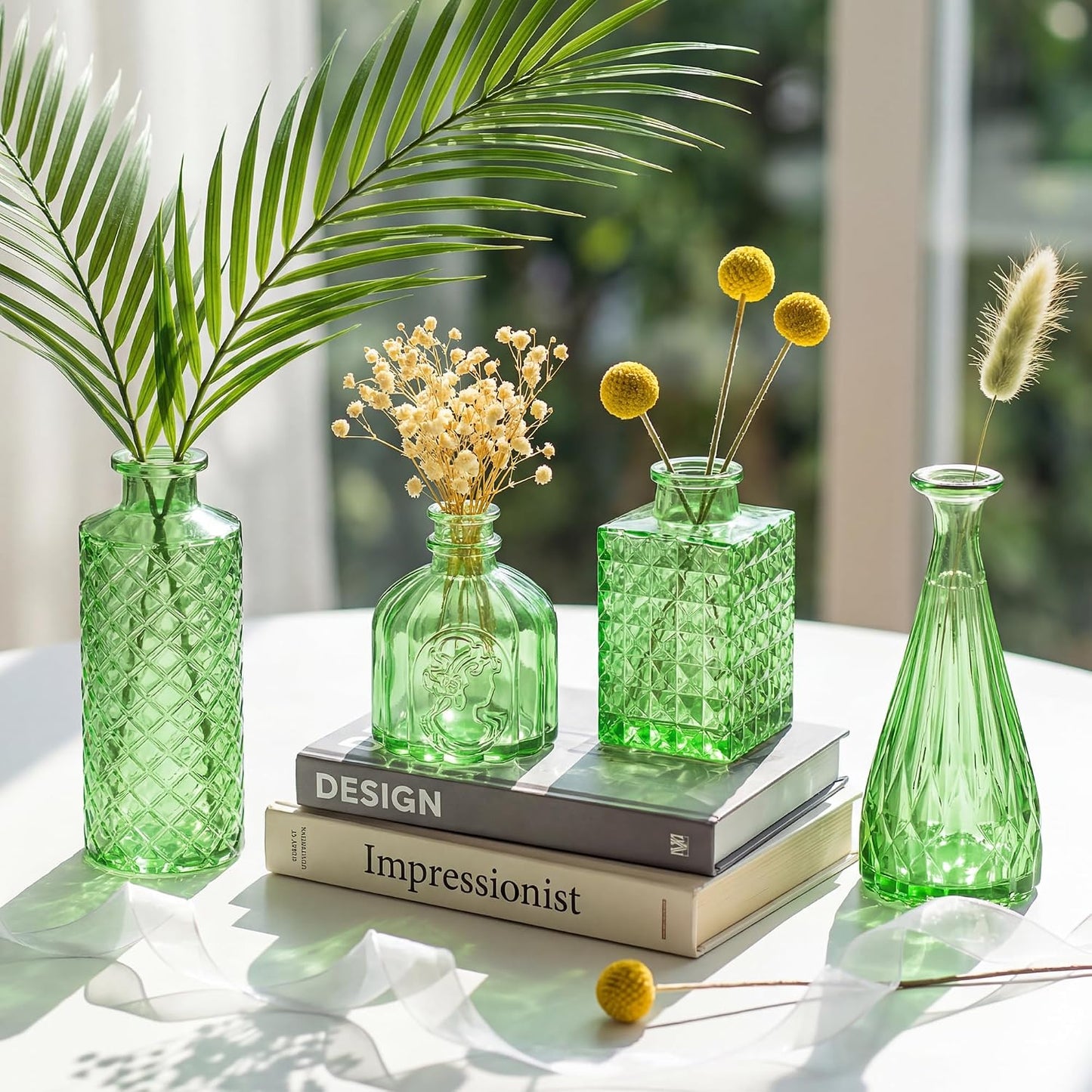 Armber Small Vintage Glass Clear Bud Flower Vases Bulk Multiple Shape Mini Glass / Green / Set of 12