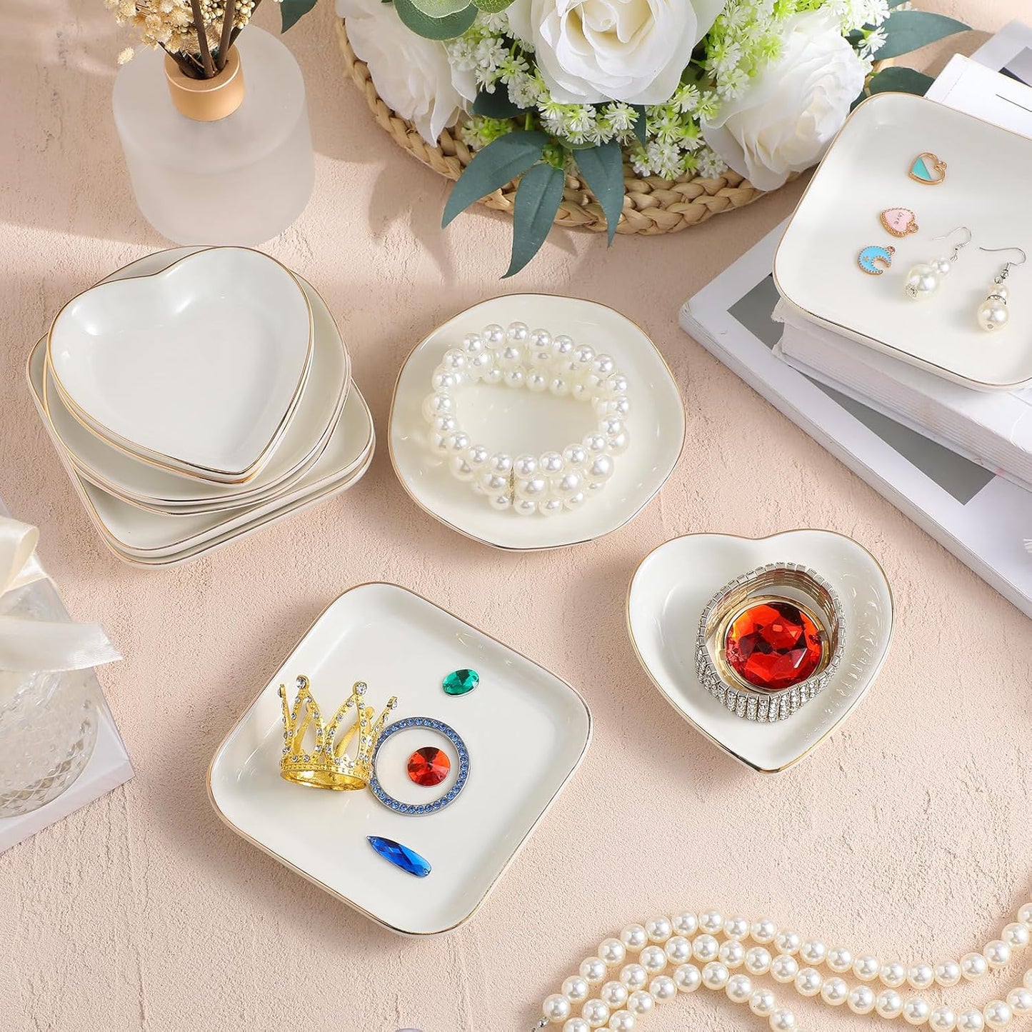 Ceramic Jewelry Tray in Ring Dish Bulk Decorative Trinket Dish for Bridal / 4.5 Inch / Set of 12