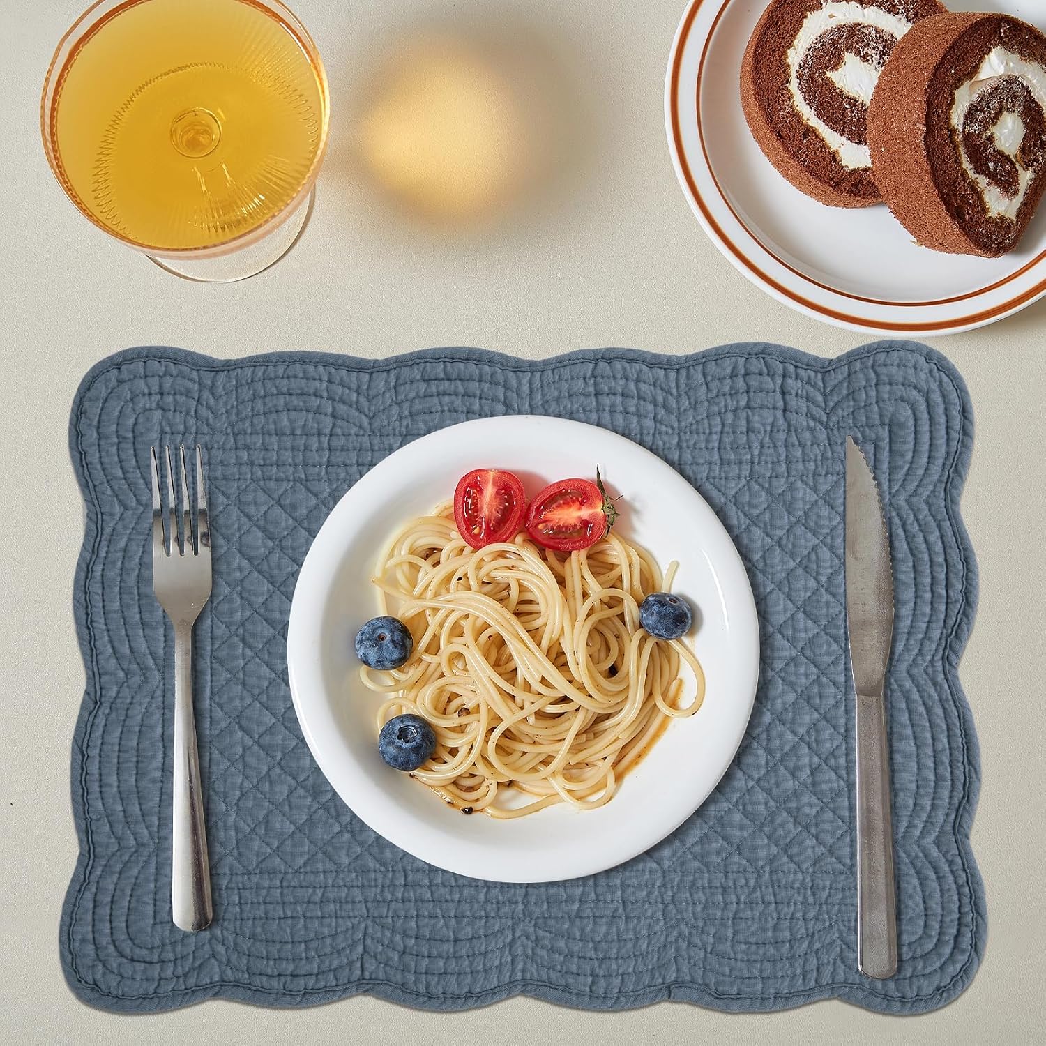 HOMBYS Quilted Placemats Set of 6 Washable-13x18 inches Rectangular Placemats for Kitchen Table-100% Cotton Fabric