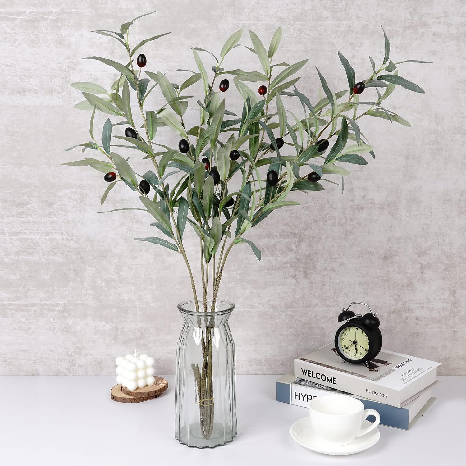 Artificial for Vase Fake Plants Olive Branch Leaves Long Stems / Olive Branches / 34 Inch / Set of 4