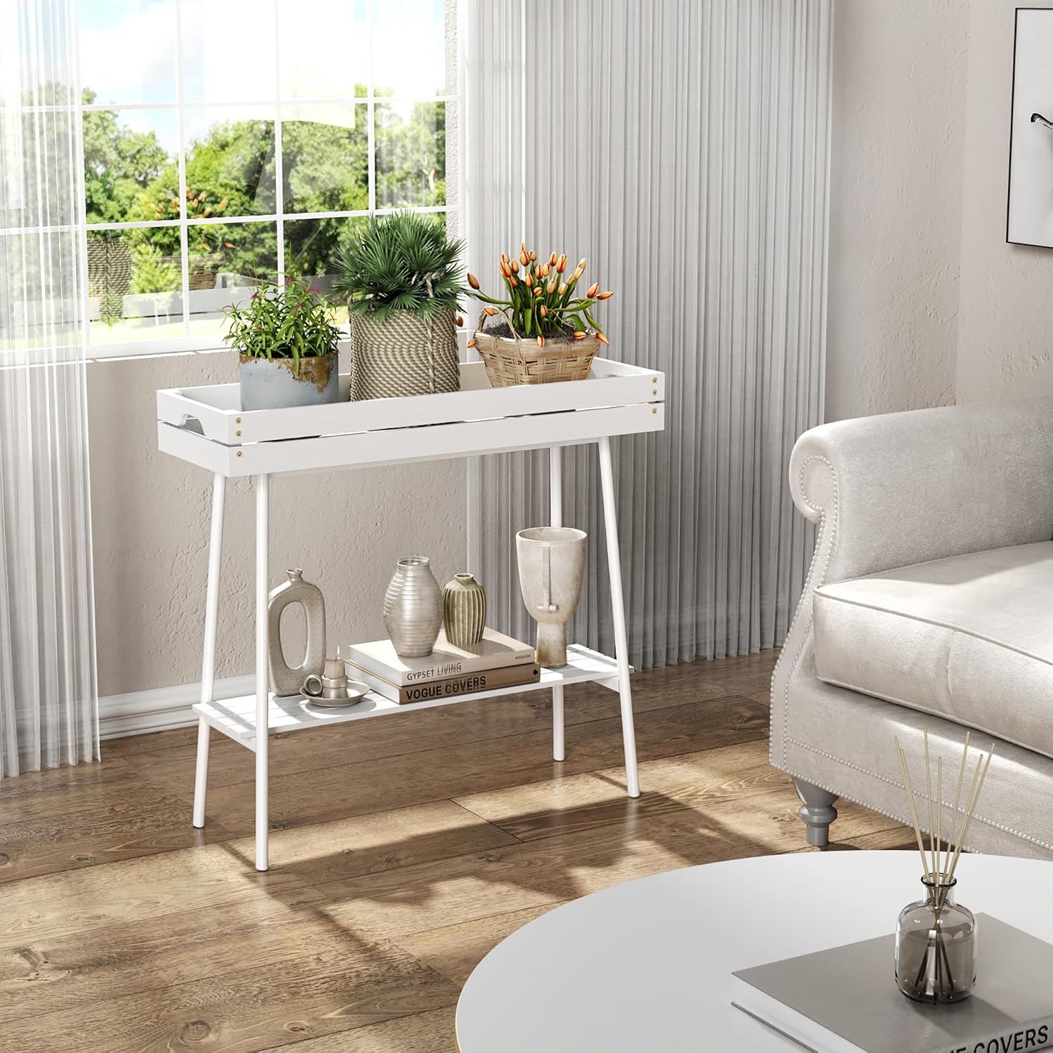 BAMBANG Bamboo Plant Stand Indoor, 2 Tier Small Plant Table, Tall Plant Stand for Indoor Plants, Window Sill Plant